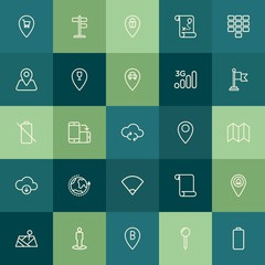 Poster - Modern Simple Set of location, cloud and networking, mobile Vector outline Icons. Contains such Icons as  way,  car, phone,  background and more on green background. Fully Editable. Pixel Perfect.