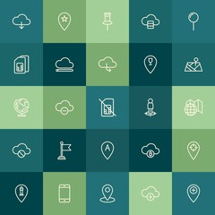 Poster - Modern Simple Set of location, cloud and networking, mobile Vector outline Icons. Contains such Icons as  lighthouse,  money,  internet and more on green background. Fully Editable. Pixel Perfect.