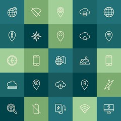 Poster - Modern Simple Set of location, cloud and networking, mobile Vector outline Icons. Contains such Icons as  smartphone,  web, internet,  usb and more on green background. Fully Editable. Pixel Perfect.