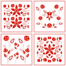 Polish Folk Pattern Vector. Floral Ethnic Ornament. Slavic Eastern European Print. Red Flower Design For Gypsy Patchwork Blanket, Pillow Case, Boho Rug, Bohemian Interior Textile, Fashion Embroidery.