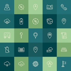 Poster - Modern Simple Set of location, cloud and networking, mobile Vector outline Icons. Contains such Icons as  sign,  battery,  energy,  waving and more on green background. Fully Editable. Pixel Perfect.
