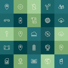 Poster - Modern Simple Set of location, cloud and networking, mobile Vector outline Icons. Contains such Icons as  sign, location,  telephone, card and more on green background. Fully Editable. Pixel Perfect.