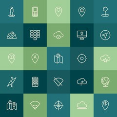 Poster - Modern Simple Set of location, cloud and networking, mobile Vector outline Icons. Contains such Icons as  vintage,  people,  gps,  planet and more on green background. Fully Editable. Pixel Perfect.