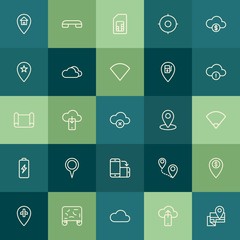 Poster - Modern Simple Set of location, cloud and networking, mobile Vector outline Icons. Contains such Icons as  pointer,  sky,  white,  telephone and more on green background. Fully Editable. Pixel Perfect.