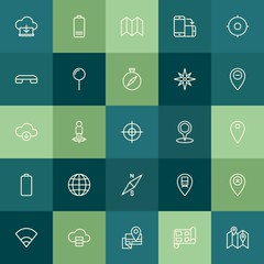 Poster - Modern Simple Set of location, cloud and networking, mobile Vector outline Icons. Contains such Icons as  location,  business,  connection and more on green background. Fully Editable. Pixel Perfect.