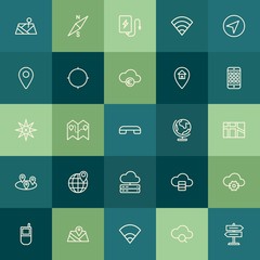 Poster - Modern Simple Set of location, cloud and networking, mobile Vector outline Icons. Contains such Icons as  web,  way, database, power,  pin and more on green background. Fully Editable. Pixel Perfect.