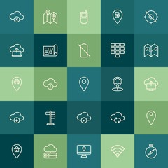 Poster - Modern Simple Set of location, cloud and networking, mobile Vector outline Icons. Contains such Icons as  delete,  location,  station, map and more on green background. Fully Editable. Pixel Perfect.