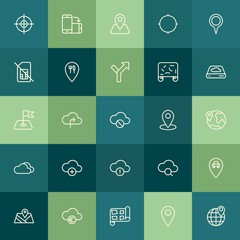 Poster - Modern Simple Set of location, cloud and networking, mobile Vector outline Icons. Contains such Icons as  mobile, restaurant,  orientation and more on green background. Fully Editable. Pixel Perfect.