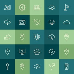 Poster - Modern Simple Set of location, cloud and networking, mobile Vector outline Icons. Contains such Icons as  map,  4g, internet,  server, sign and more on green background. Fully Editable. Pixel Perfect.