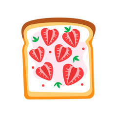 Poster - Toasted bread slice with butter and ripe strawberry. Sweet sandwich. Tasty snack for breakfast. Flatvector design