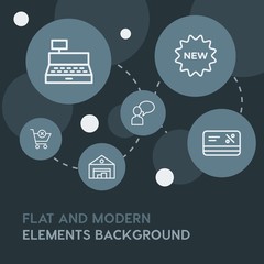 Poster - chat and messenger, shopping outline vector icons and elements background with circle bubbles networks.Multipurpose use on websites, presentations, brochures and more