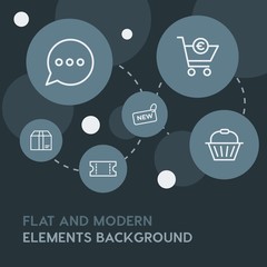 Poster - chat and messenger, shopping outline vector icons and elements background with circle bubbles networks.Multipurpose use on websites, presentations, brochures and more
