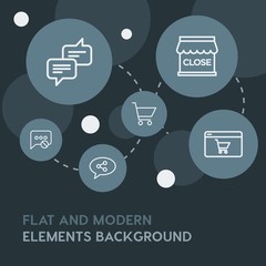 Poster - chat and messenger, shopping outline vector icons and elements background with circle bubbles networks.Multipurpose use on websites, presentations, brochures and more