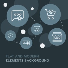 Poster - chat and messenger, shopping outline vector icons and elements background with circle bubbles networks.Multipurpose use on websites, presentations, brochures and more