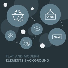 Poster - chat and messenger, shopping outline vector icons and elements background with circle bubbles networks.Multipurpose use on websites, presentations, brochures and more