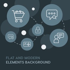 Poster - chat and messenger, shopping outline vector icons and elements background with circle bubbles networks.Multipurpose use on websites, presentations, brochures and more