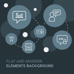 Poster - chat and messenger, shopping outline vector icons and elements background with circle bubbles networks.Multipurpose use on websites, presentations, brochures and more