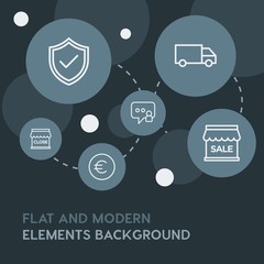Poster - chat and messenger, shopping outline vector icons and elements background with circle bubbles networks.Multipurpose use on websites, presentations, brochures and more