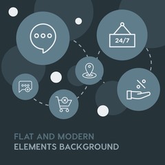 Poster - chat and messenger, shopping outline vector icons and elements background with circle bubbles networks.Multipurpose use on websites, presentations, brochures and more