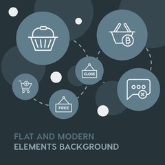 Poster - chat and messenger, shopping outline vector icons and elements background with circle bubbles networks.Multipurpose use on websites, presentations, brochures and more