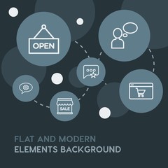 Poster - chat and messenger, shopping outline vector icons and elements background with circle bubbles networks.Multipurpose use on websites, presentations, brochures and more