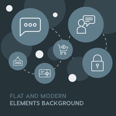Poster - chat and messenger, shopping outline vector icons and elements background with circle bubbles networks.Multipurpose use on websites, presentations, brochures and more