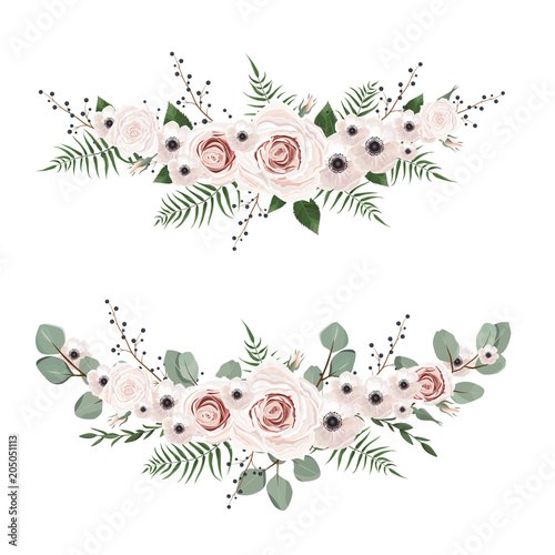 Vector flowers set. Colorful floral collection with leaves and flowers.
