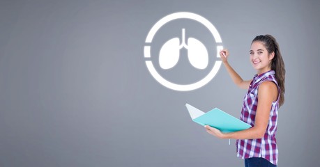 Poster - Lungs icon and woman holding folder