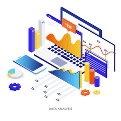 Poster - flat color modern isometric illustration - data analysis