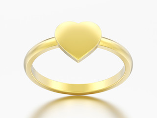 3D illustration gold engagement wedding heart ring