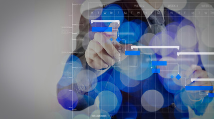 Poster - double exposure of businessman working with digital cloud network concept