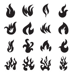 Wall Mural - collection of 16 fire icons isolated on a white background. vector illustration