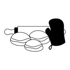 Poster - Breads with rolling pin and oven gloves vector illustration graphic design