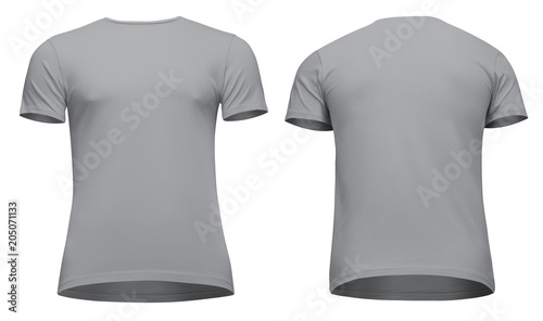 Download Blank template men grey t-shirt short sleeve, front and back view bottom-up, isolated on white ...