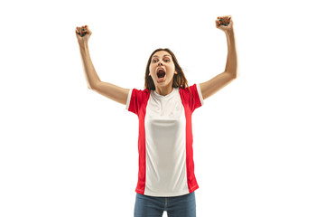 French fan celebrating on white background