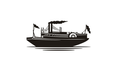 Classic Steamboat Steamship Vessel Ship Boat Silhouette logo design