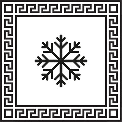 Wall Mural - vector icon snowflake in a frame with a Greek ornament