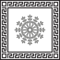 Wall Mural - vector icon snowflake in a frame with a Greek ornament