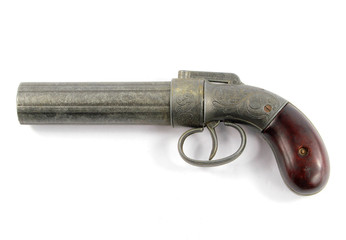 Antique Vintage Gun Pistol Revolver on White Background