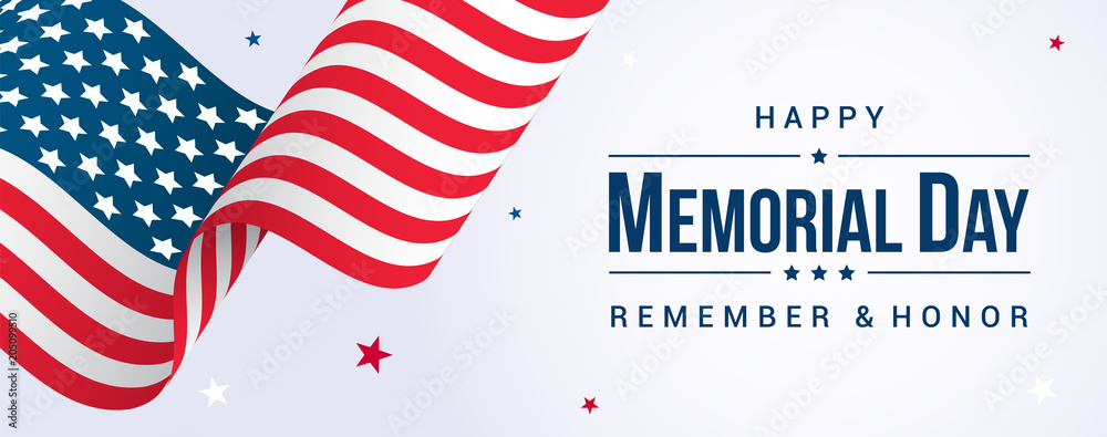 Memorial Day Banner Vector illustration, USA flag waving with stars on ...