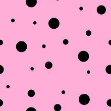 Seamless Pattern. Black Polka Dot On The Pink Background