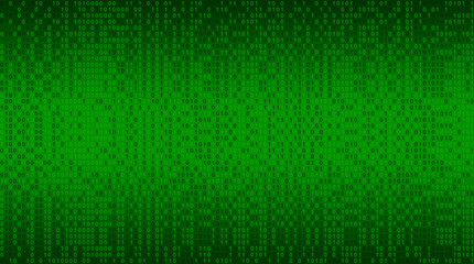 Poster - 01 or binary data on the computer screen isolated on green background, 3d illustration