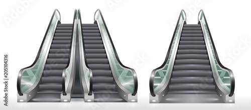 Photographie Double escalator shopping center or office with transparent glass