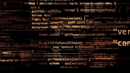 Wall Mural - Blocks of abstract program code are written and moved in the virtual space. The camera flies through the computer code. looped 