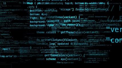 Wall Mural - Blocks of abstract program code are written and moved in the virtual space. The camera flies through the computer code. looped 