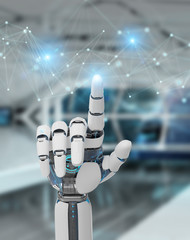 Poster - white robot hand using digital network connection 3d rendering