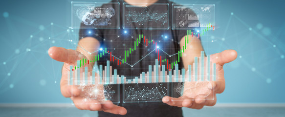 Aufkleber - Businessman using 3D rendering stock exchange datas and charts