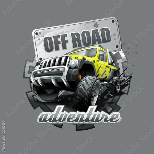 Fotografie, Obraz Extreme yellow Off Road Vehicle SUV. Vector illustration.