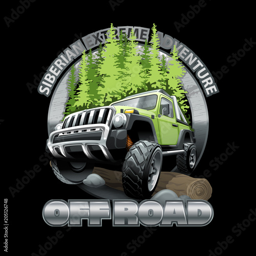 Fototapety Monster truck  ekstremalne-zielone-terenowe-suv-syberyjska-przygoda-ilustracja-wektorowa