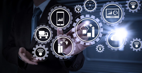 Aufkleber - businessman hand working with touch screen